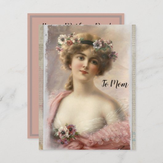 Victoriaans vrouw in nood met bloemen op Waterverf (Voorkant / Achterkant)