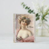 Victoriaans vrouw in nood met bloemen op Waterverf Briefkaart (Staand voorkant)