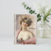 Victoriaans vrouw in nood met bloemen op Waterverf Briefkaart (Staand voorkant)