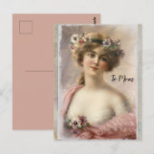 Victoriaans vrouw in nood met bloemen op Waterverf Briefkaart (Voorkant / Achterkant)