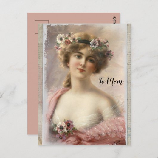 Victoriaans vrouw in nood met bloemen op Waterverf Briefkaart (Voorkant / Achterkant)