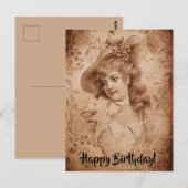 Victoriaans vrouw in Pet Flowers Sepia Monochrome Briefkaart (Voorkant / Achterkant)