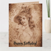 Victoriaans vrouw in Pet Flowers Sepia Monochrome Kaart (Voorkant)