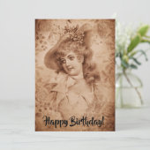 Victoriaans vrouw in Pet Flowers Sepia Monochrome Kaart (Staand voorkant)