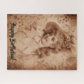 Victoriaans vrouw in Pet Flowers Sepia Monochrome Legpuzzel (Horizontaal)