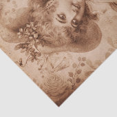 Victoriaans vrouw in Pet Flowers Sepia Monochrome Tissuepapier (Detail)