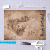 Victoriaans vrouw in Pet Flowers Sepia Monochrome Tissuepapier (Craft)