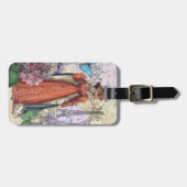 Victoriaans vrouw in rode kleurrijke Mode Bagagelabel (Voorkant horizontaal)