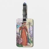 Victoriaans vrouw in rode kleurrijke Mode Bagagelabel (Achterkant verticaal)