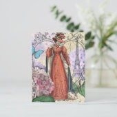 Victoriaans vrouw in rode kleurrijke Mode Briefkaart (Staand voorkant)