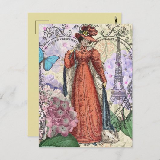 Victoriaans vrouw in rode kleurrijke Mode Briefkaart (Voorkant / Achterkant)