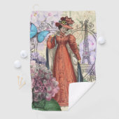 Victoriaans vrouw in rode kleurrijke Mode Golfhanddoek (Insitu)