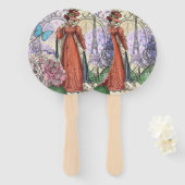 Victoriaans vrouw in rode kleurrijke Mode Handwaaier (Voorkant en achterkant)