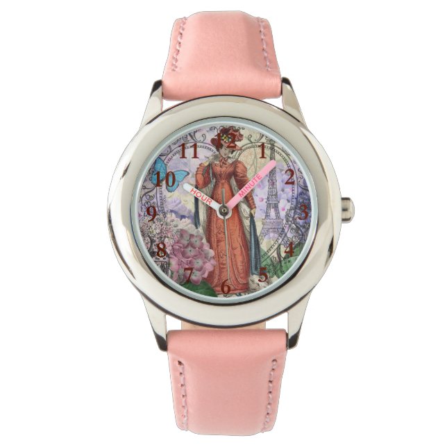 Victoriaans vrouw in rode kleurrijke Mode Horloge (Voorkant)