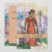 Victoriaans vrouw in rode kleurrijke Mode Kaart (Voorkant / Achterkant)