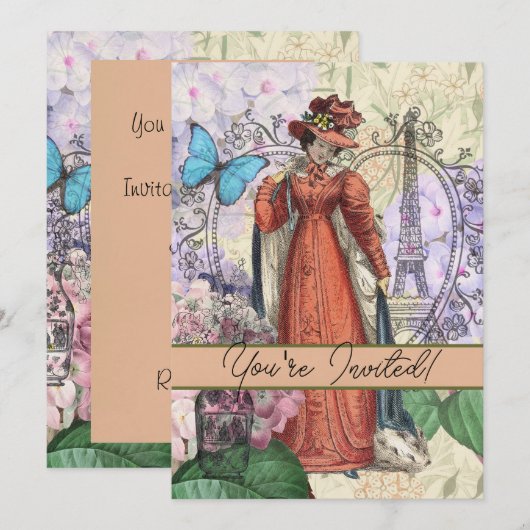 Victoriaans vrouw in rode kleurrijke Mode Kaart (Voorkant / Achterkant)