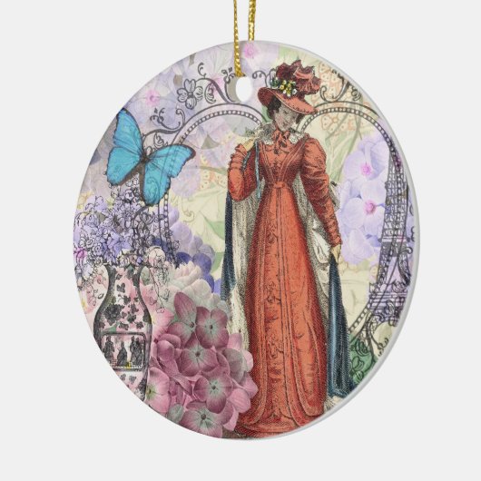 Victoriaans vrouw in rode kleurrijke Mode Keramisch Ornament (Links)