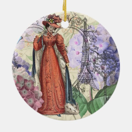 Victoriaans vrouw in rode kleurrijke Mode Keramisch Ornament (Achterkant)