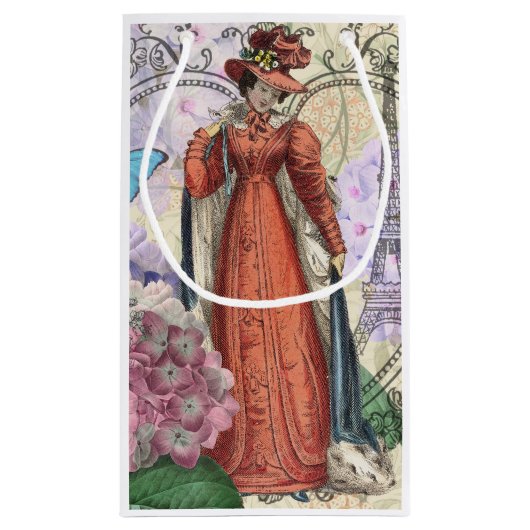 Victoriaans vrouw in rode kleurrijke Mode Klein Cadeauzakje (Achterkant)