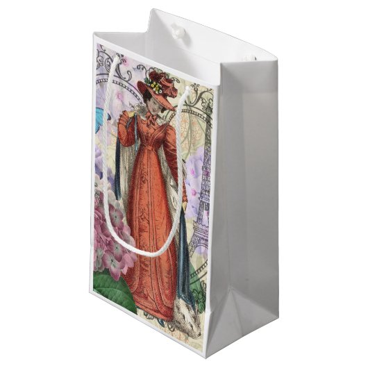 Victoriaans vrouw in rode kleurrijke Mode Klein Cadeauzakje (Voorkant Gekanteld)