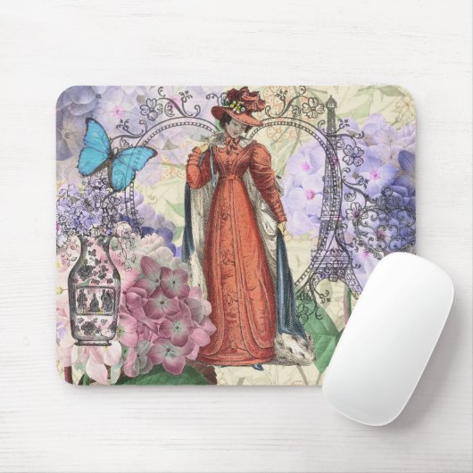 Victoriaans vrouw in rode kleurrijke Mode Muismat (Met muis)