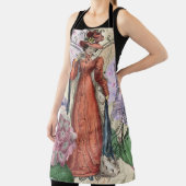 Victoriaans vrouw in rode kleurrijke Mode Schort (Insitu)