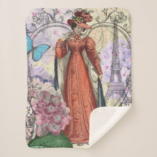 Victoriaans vrouw in rode kleurrijke Mode Sherpa Deken