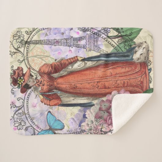 Victoriaans vrouw in rode kleurrijke Mode Sherpa Deken (Voorkant (horizontaal))