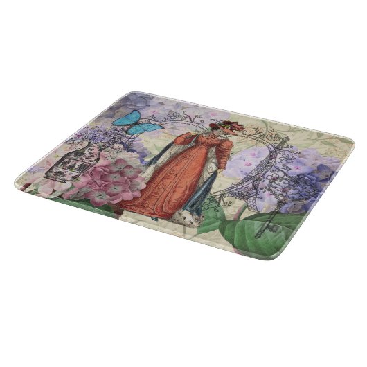 Victoriaans vrouw in rode kleurrijke Mode Snijplank (Hoek)