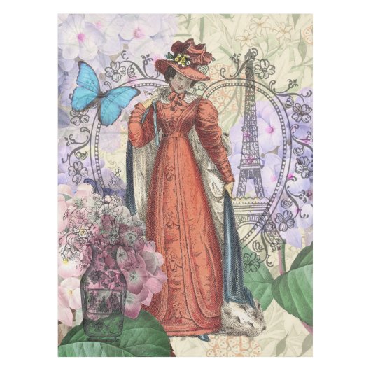 Victoriaans vrouw in rode kleurrijke Mode Tafelkleed (Voorkant)