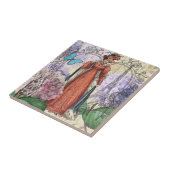 Victoriaans vrouw in rode kleurrijke Mode Tegeltje (Zijkant)