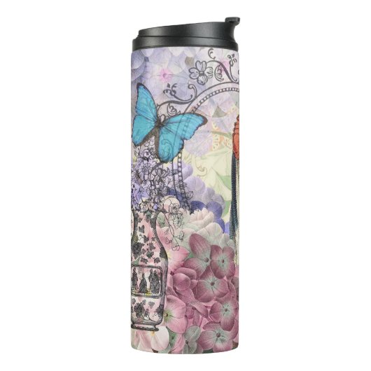 Victoriaans vrouw in rode kleurrijke Mode Thermosbeker (Gedraaid links)