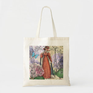 Victoriaans vrouw in rode kleurrijke Mode Tote Bag