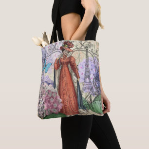 Victoriaans vrouw in rode kleurrijke Mode Tote Bag