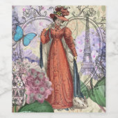 Victoriaans vrouw in rode kleurrijke Mode Wijn Etiket (Enkel label)