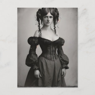 Victoriaans vrouw in zwart-wit briefkaart