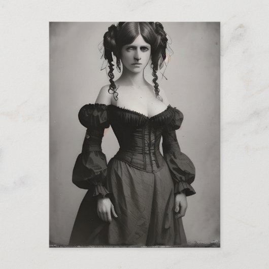Victoriaans vrouw in zwart-wit briefkaart (Voorkant)