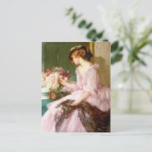  Victoriaans vrouw met Bouquet Briefkaart (Staand voorkant)