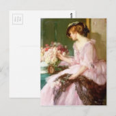  Victoriaans vrouw met Bouquet Briefkaart (Voorkant / Achterkant)