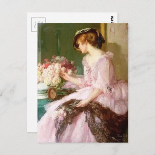  Victoriaans vrouw met Bouquet Briefkaart (Voorkant / Achterkant)