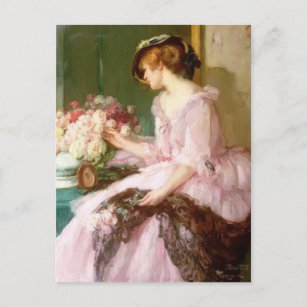  Victoriaans vrouw met Bouquet Briefkaart