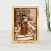 Victoriaans vrouw met Collie Dog-kerstkaart Feestdagen Kaart (Voorkant)