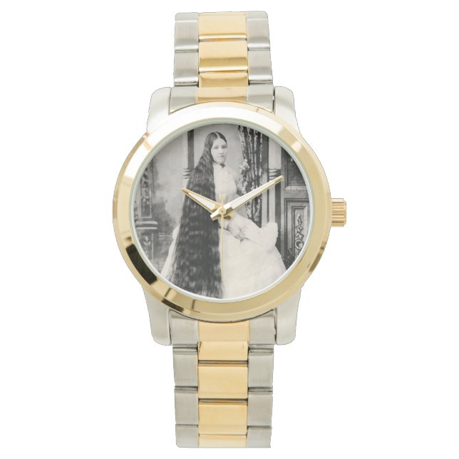 Victoriaans vrouw met lang haar horloge (Voorkant)