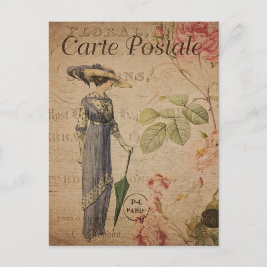  Victoriaans Vrouw met Parasol Briefkaart (Voorkant)