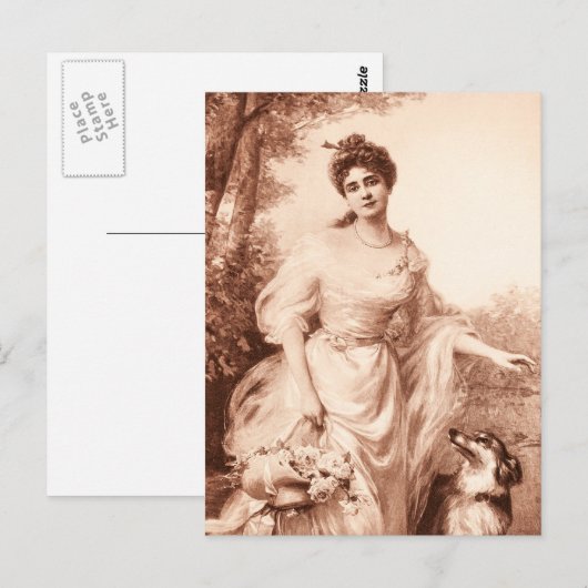  Victoriaans Vrouw met Rand Collie Dog Retro Briefkaart (Voorkant / Achterkant)