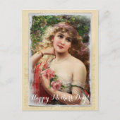 Victoriaans vrouw met roze rozen Moederdag Feestdagenkaart (Voorkant)