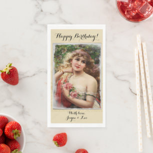 Victoriaans vrouw met roze rozen Romantic Servet