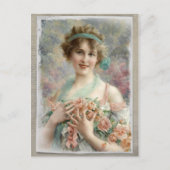 Victoriaans vrouw met Rozen op Briefkaart Waterver (Voorkant)