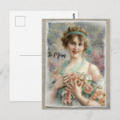 Victoriaans vrouw met Rozen op Waterverf Briefkaart (Voorkant / Achterkant)