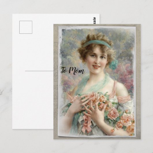 Victoriaans vrouw met Rozen op Waterverf Briefkaart (Voorkant / Achterkant)